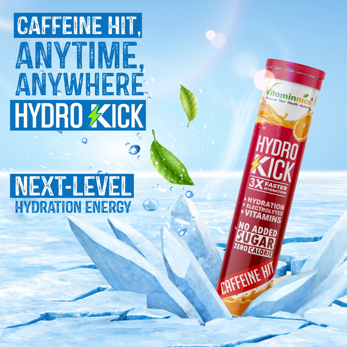 Vitaminnica Hydro Kick- 20 Effervescent Tablets | Hydration + Energy Boost | Electrolytes, Coconut Water, Caffeine & Green Tea | Vitamins & Minerals | Rehydration & Refreshing Energy Drink