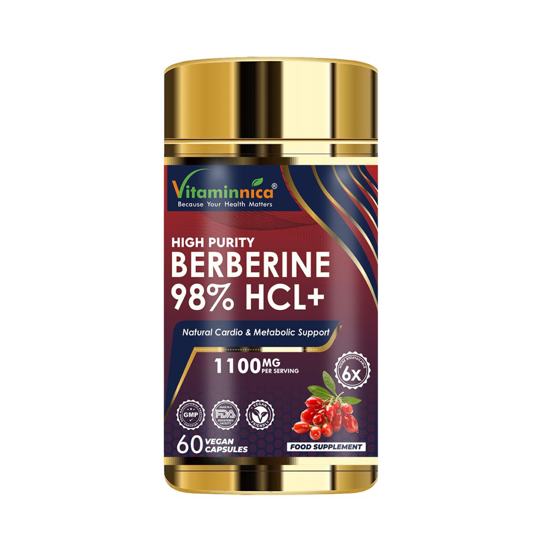 Vitaminnica Berberine HCL Capsules –1100 mg | Blood Sugar Balance, Metabolic Health & Weight Support | 60 Veg Capsules
