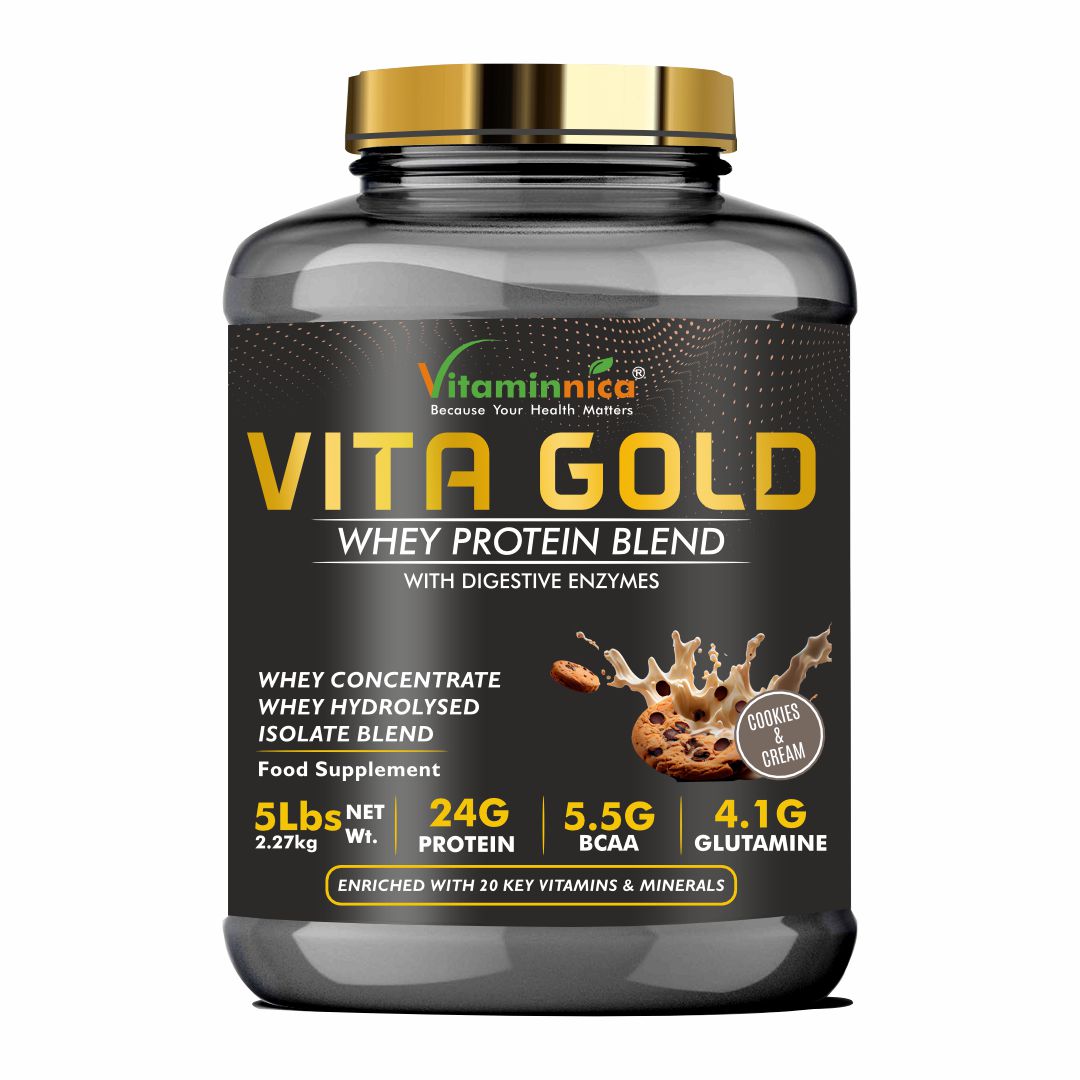Vitaminnica Vita Gold Whey Protein- 5 Lbs- 75 Servings | Whey Concentrate, Hydrolysed, Isolate Blend |