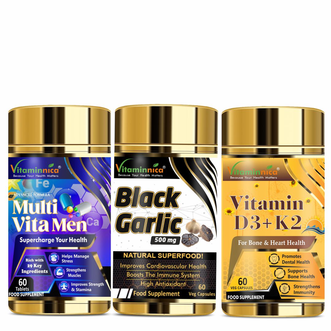 Men's Immunity Bundle- Vitaminnica Multi Vita Men+ Black Garlic + D3K2- 180 Capsules