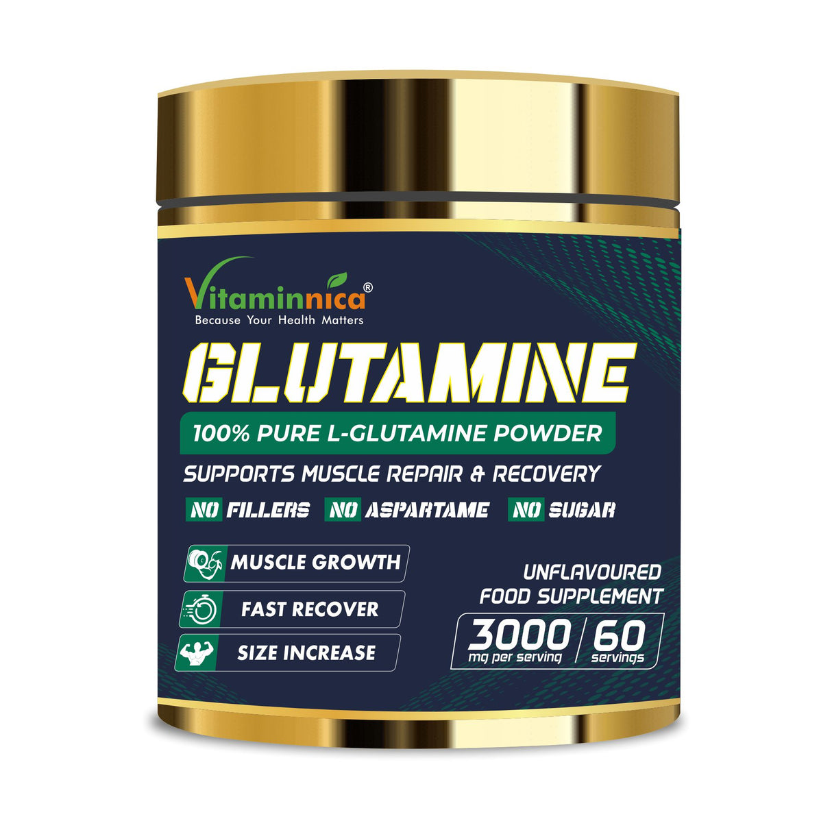 Vitaminnica Glutamine Powder-  100 Servings - Muscle Repair & Recovery | Unflavoured |