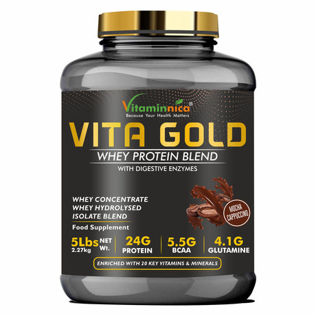 Vitaminnica Vita Gold Whey Protein Blend | Whey Concentrate, Hydrolysed, Isolate Blend | 5 Lbs- 75 Servings