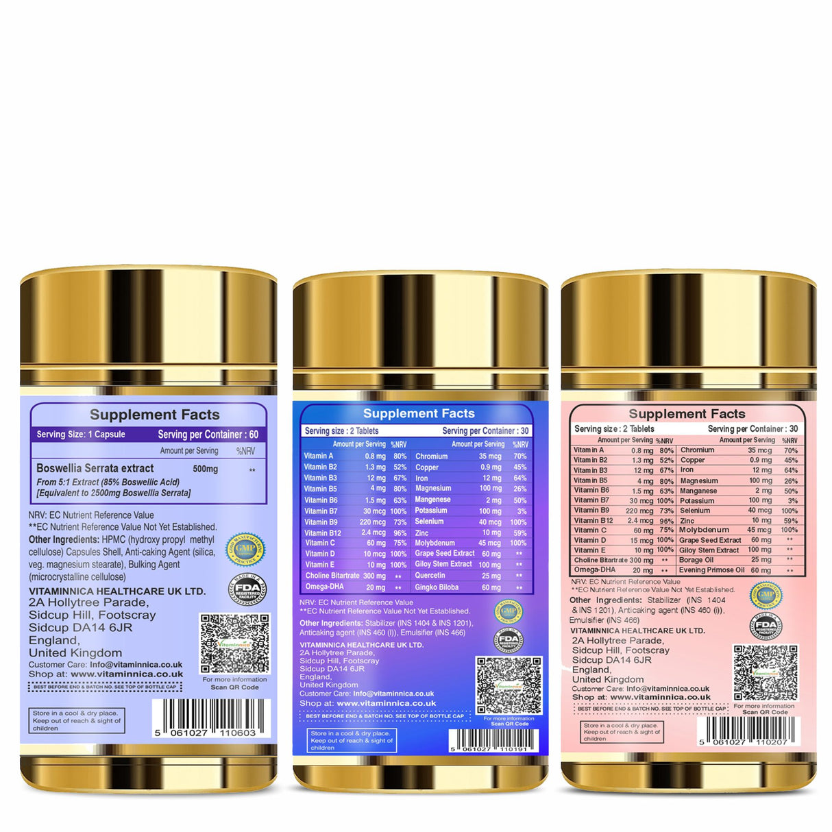 Vitaminnica Boswellia Serrata+ Multi Vita Men+ Multi Vita Women- Combo Pack| 180 Tablets