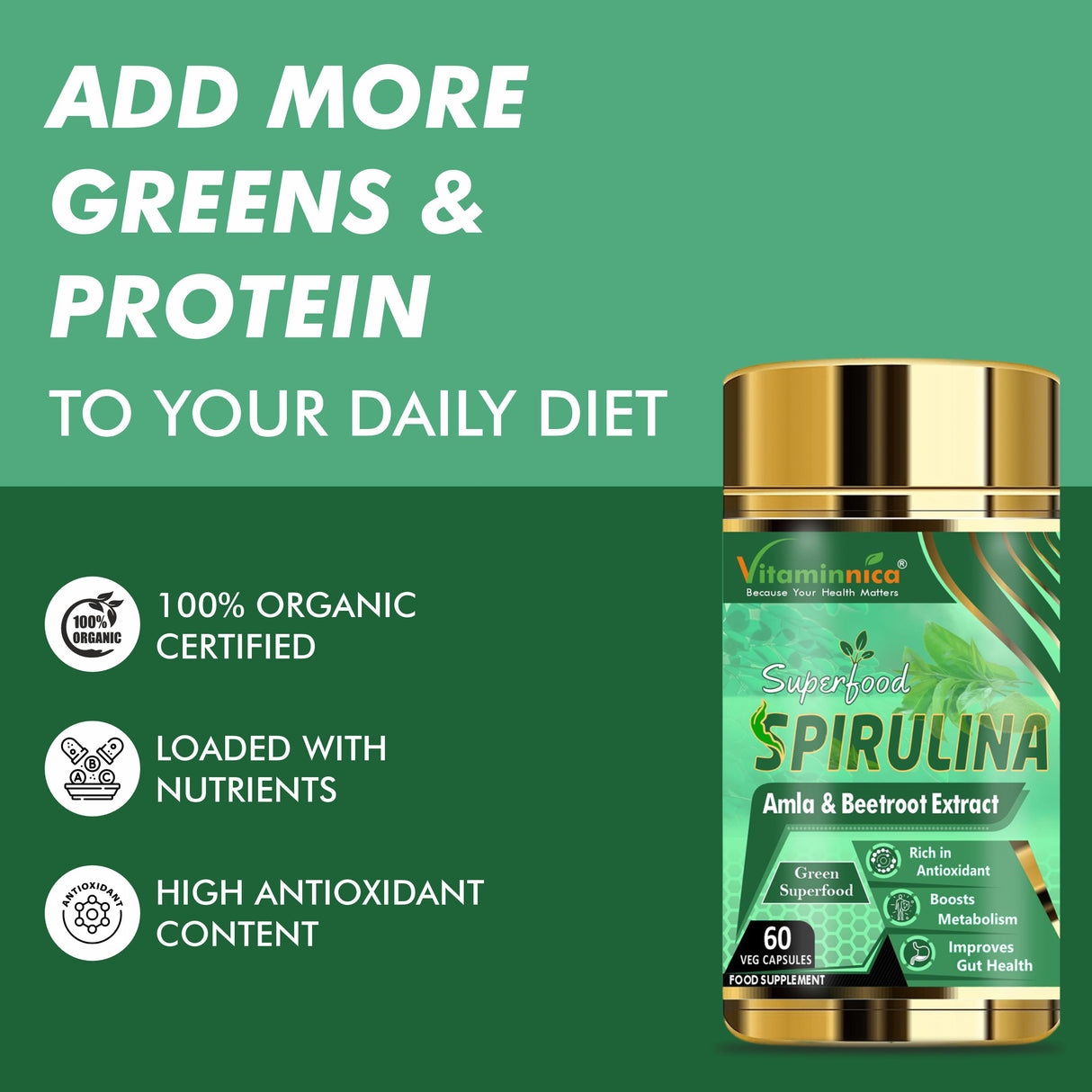 Vitaminnica Spirulina Super Green Foods-60 Capsules