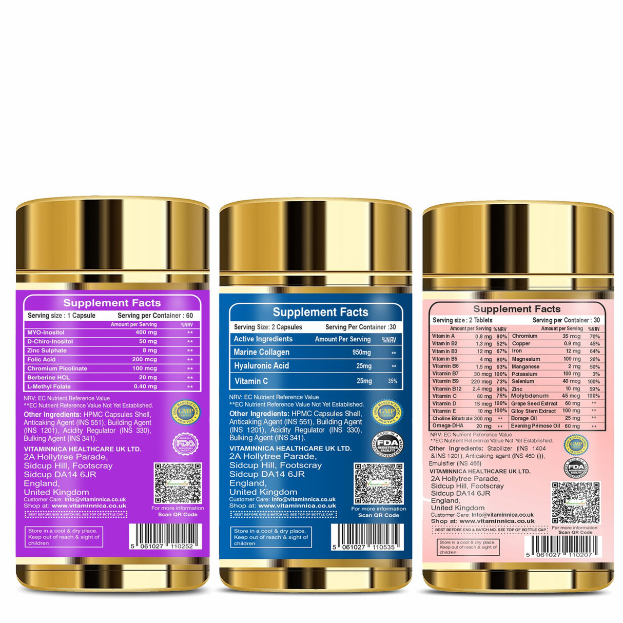 Vitaminnica Her Health+ Marine Collagen+ Multi Vita Women- Combo Pack| 180 Capsules