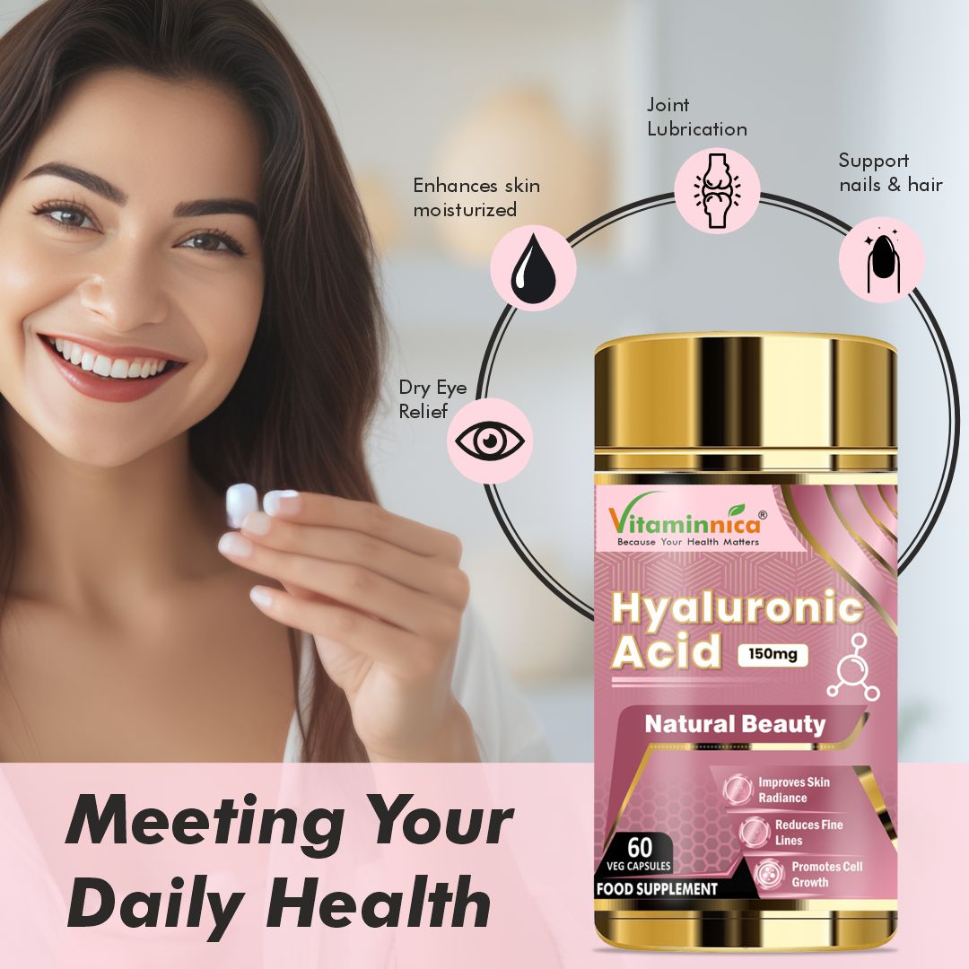 Vitaminnica Hyaluronic Acid 60 Capsules + Free Gluta Boost 11-in-1 Effervescent Tablets – Advanced Skin Moisture & Glow Combo
