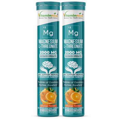 Vitaminnica Magnesium L-Threonate- 20 Effervescent Tablets – Brain Health, Memory & Focus Support Supplement