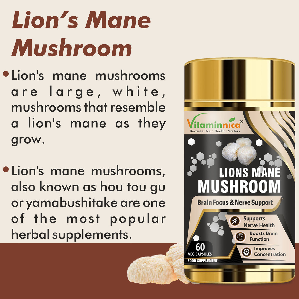 Vitaminnica Lions Mane Mushroom- 60 Capsules