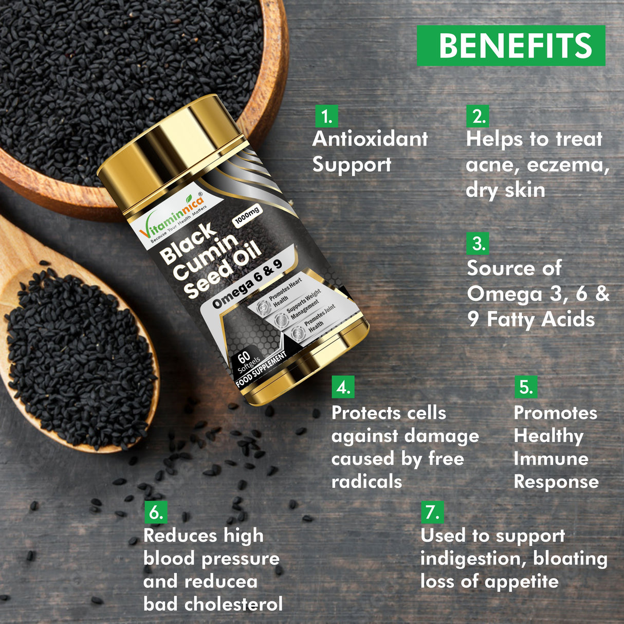 Vitaminnica Black Cumin Seed Oil 1000mg - 60 Capsules