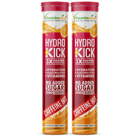 Vitaminnica Hydro Kick- 20 Effervescent Tablets | Hydration + Energy Boost | Electrolytes, Coconut Water, Caffeine & Green Tea | Vitamins & Minerals | Rehydration & Refreshing Energy Drink