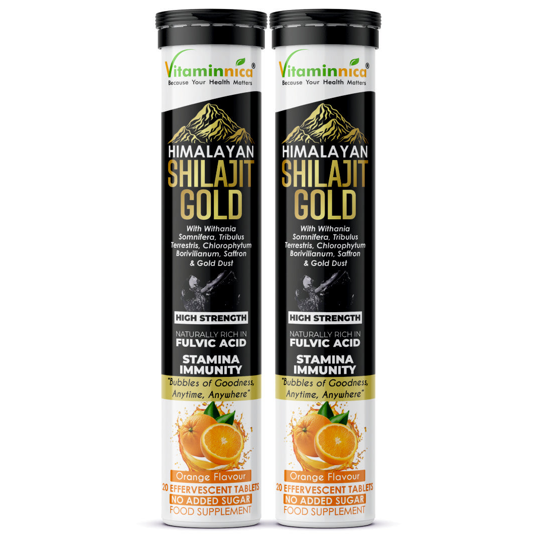 Vitaminnica Shilajit Gold- 20 Effervescent Tablets | Ashwagandha, Gokhru, Saffron & Swarna Bhasma (Gold Dust) for Natural Vitality, Strength & Performance Booster