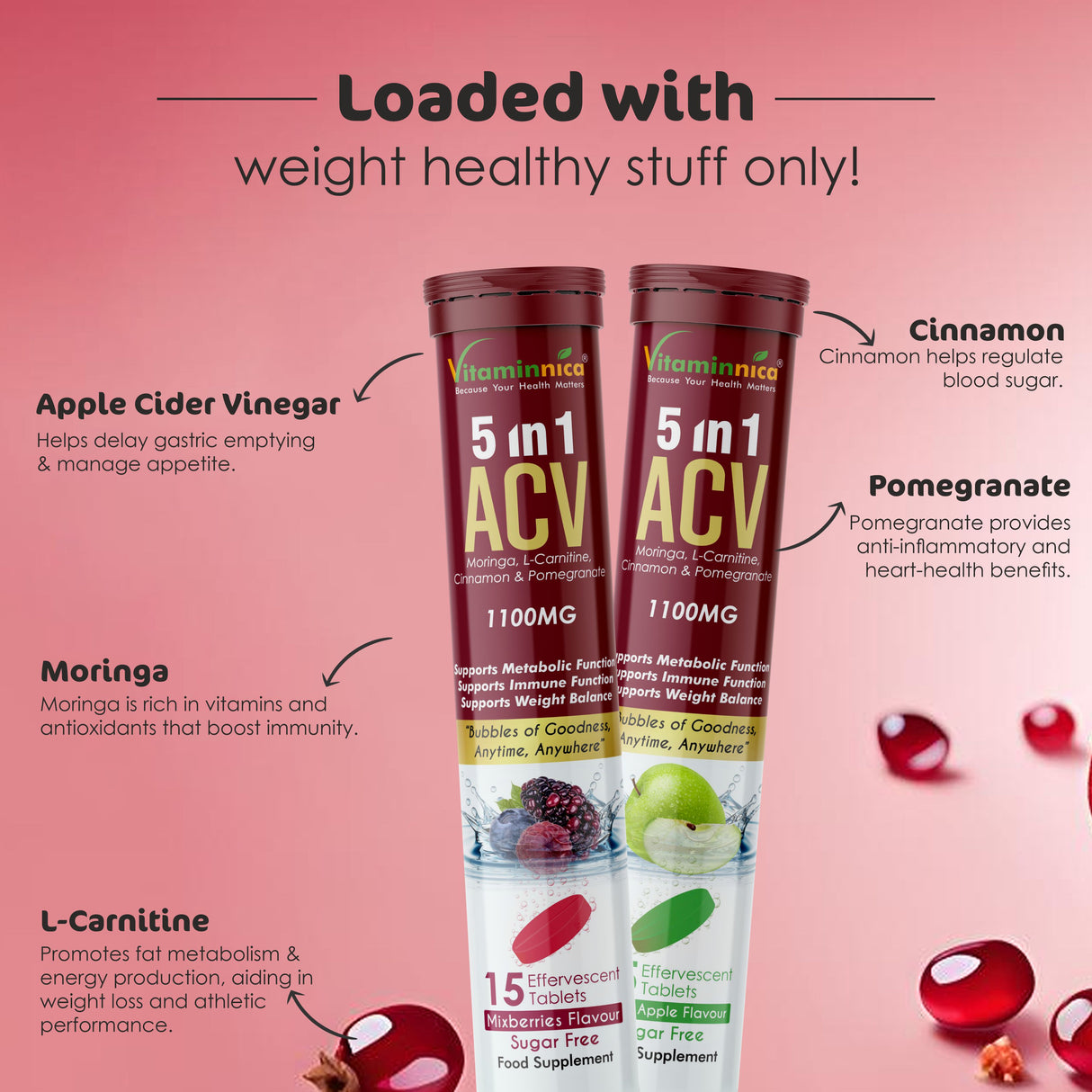 Vitaminnica ACV Moringa 5-in-1- 15 Effervescent Tablets – Ultimate Detox & Metabolism Booster