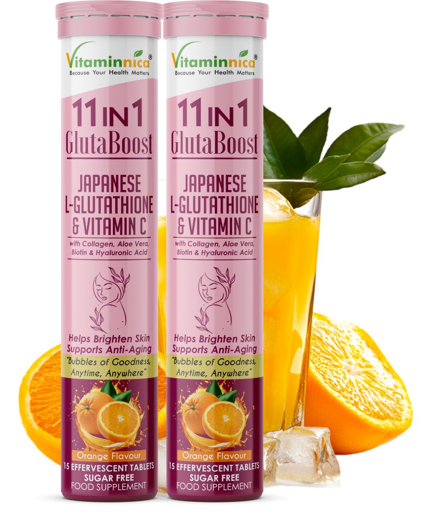 Vitaminnica Gluta Boost 11-in-1 Effervescent Tablets | Japanese L-Glutathione, Collagen, Vitamin C, Biotin & Hyaluronic Acid | Skin Radiance & Beauty Supplement | 15 Tablets