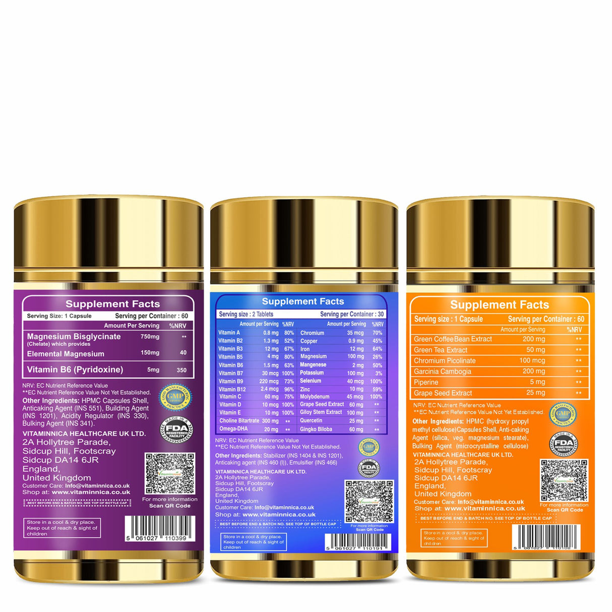 Vitaminnica Magnesium Bisglycinate+ Multi Vita Men+ Keto Fat Burner- Combo Pack | 180 Capsules