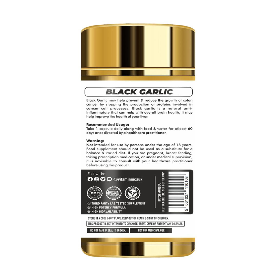 Vitaminnica Schwarzer Knoblauch – Bessere Immunität und Herzgesundheit – 60 Kapseln