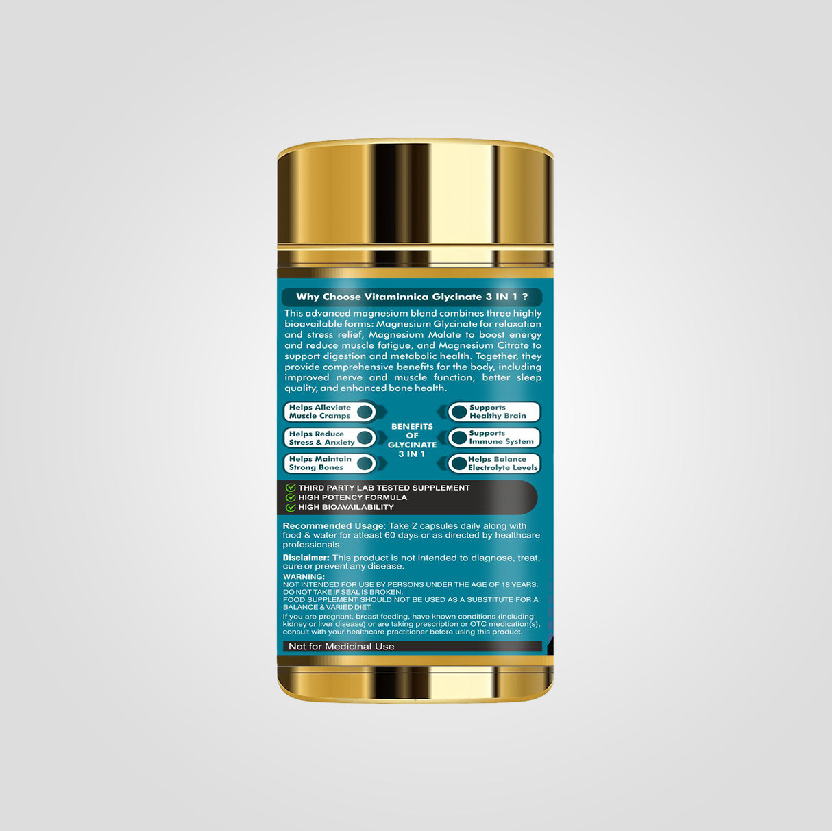 Vitaminnica Magnesium Glycinate 3 in 1- 90 Capsules