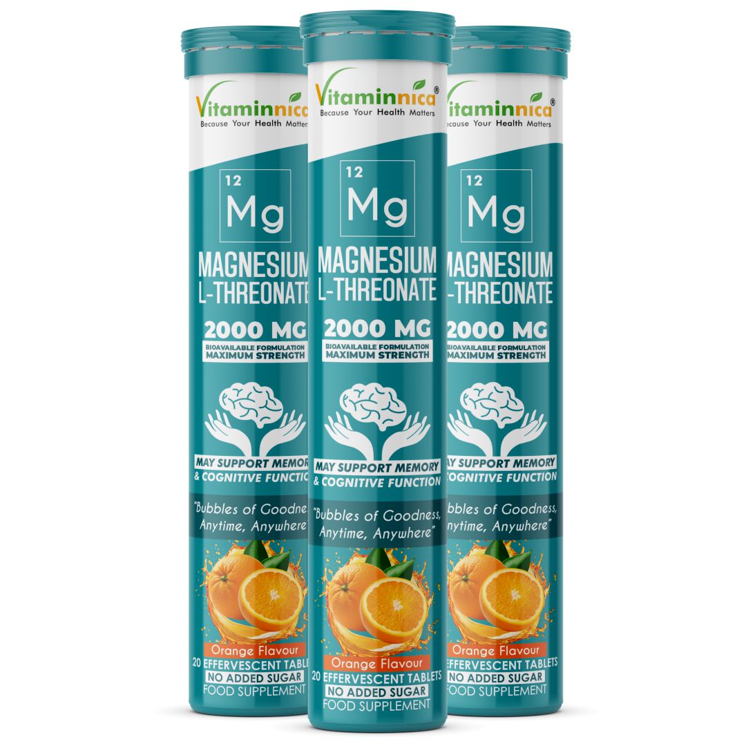 Vitaminnica Magnesium L-Threonate- 20 Effervescent Tablets – Brain Health, Memory & Focus Support Supplement