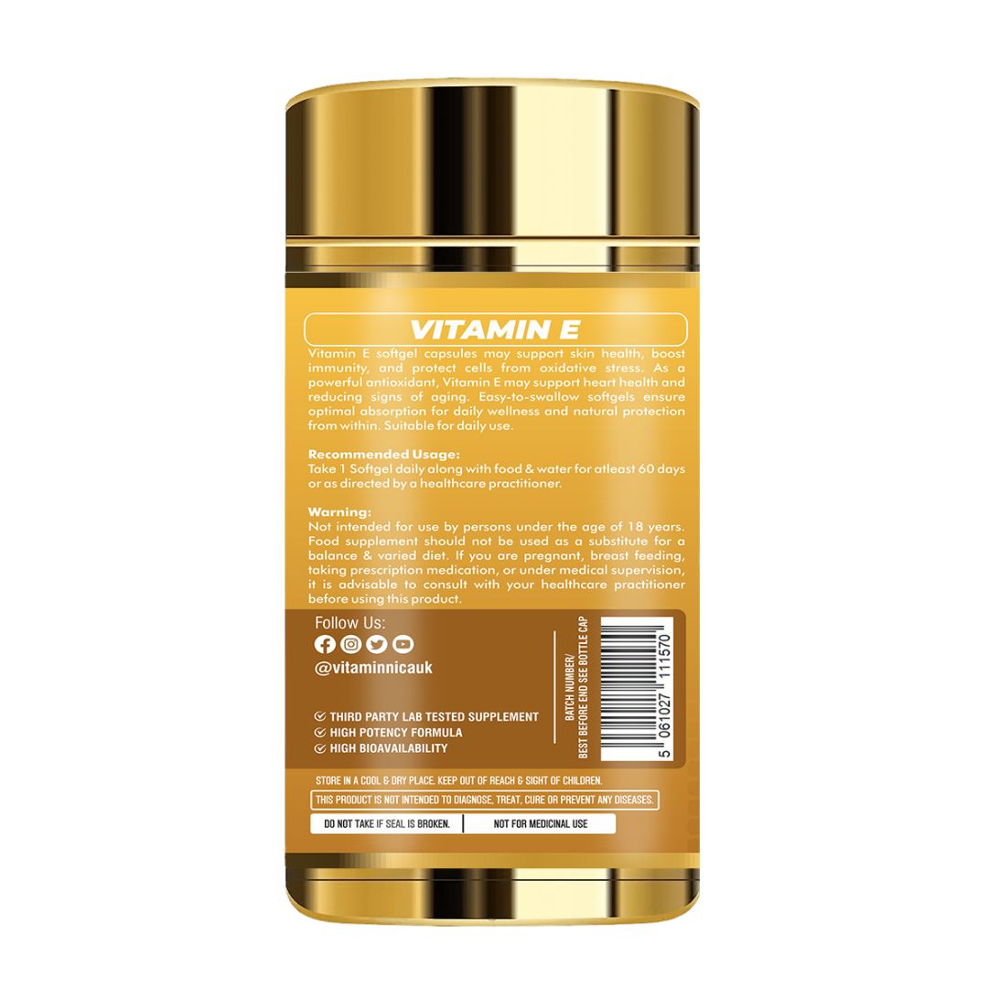 Vitaminnica Vitamin E- 120 Softgels | Antioxidant Support for Skin, Hair, Immunity & Cellular Protection