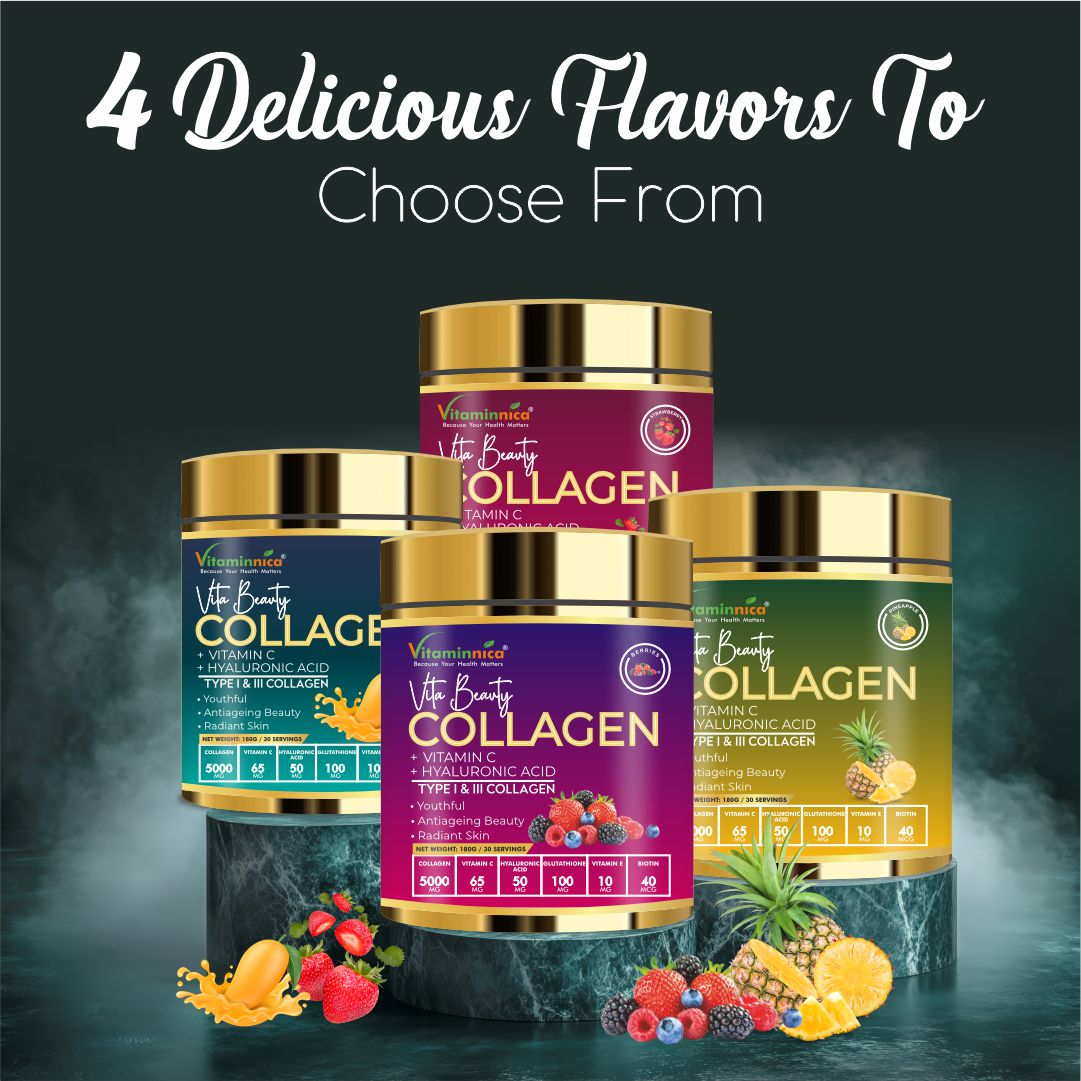 Vitaminnica Vita Beauty Premium Bovine Collagen Powder (Type I & III) with Hyaluronic Acid, Glutathione, Vitamin C, Biotin & Vitamin E | For Glowing Skin & Anti-Aging - 30 servings