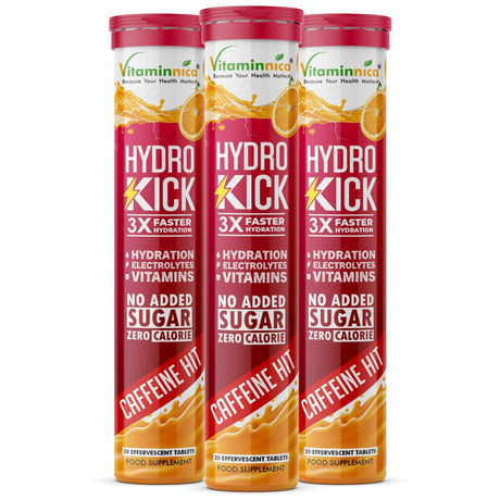 Vitaminnica Hydro Kick- 20 Effervescent Tablets | Hydration + Energy Boost | Electrolytes, Coconut Water, Caffeine & Green Tea | Vitamins & Minerals | Rehydration & Refreshing Energy Drink