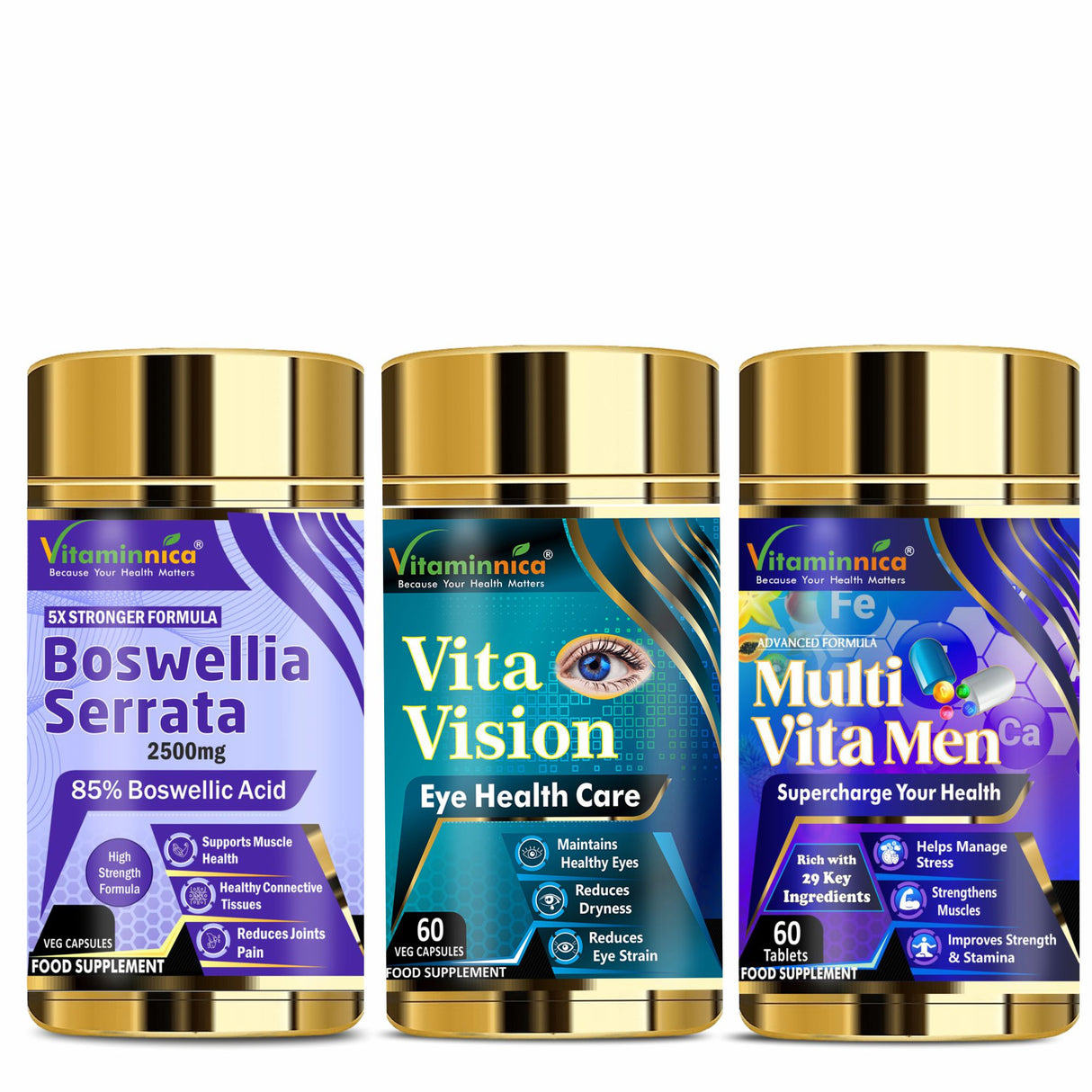 Vitaminnica Boswellia Serrata+ Vita Vision+ Multi Vita Men- Combo Pack| 180 Capsules