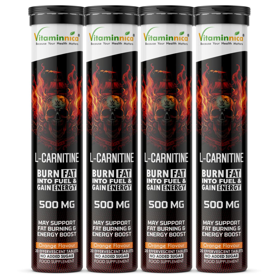 Vitaminnica L-Carnitine- 20 Effervescent Tablets Orange Flavour – Fat Metabolism, Energy & Weight Management Support | Fast-Absorbing Metabolic Drink