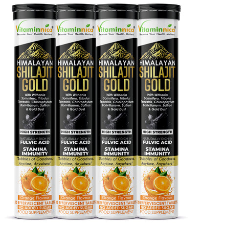 Vitaminnica Shilajit Gold- 20 Effervescent Tablets | Ashwagandha, Gokhru, Saffron & Swarna Bhasma (Gold Dust) for Natural Vitality, Strength & Performance Booster