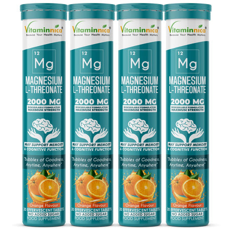 Vitaminnica Magnesium L-Threonate- 20 Effervescent Tablets – Brain Health, Memory & Focus Support Supplement