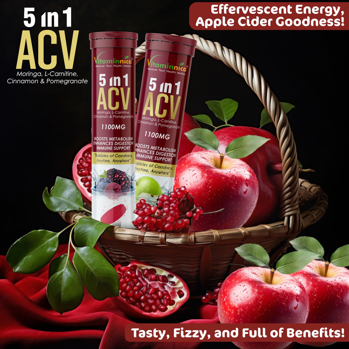 Vitaminnica ACV Moringa 5-in-1- 15 Effervescent Tablets – Ultimate Detox & Metabolism Booster