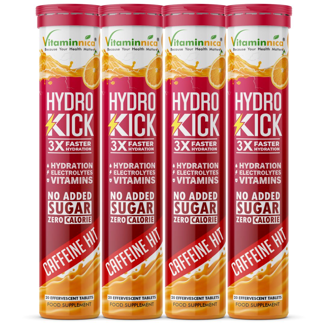 Vitaminnica Hydro Kick- 20 Effervescent Tablets | Hydration + Energy Boost | Electrolytes, Coconut Water, Caffeine & Green Tea | Vitamins & Minerals | Rehydration & Refreshing Energy Drink