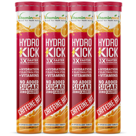 Vitaminnica Hydro Kick- 20 Effervescent Tablets | Hydration + Energy Boost | Electrolytes, Coconut Water, Caffeine & Green Tea | Vitamins & Minerals | Rehydration & Refreshing Energy Drink