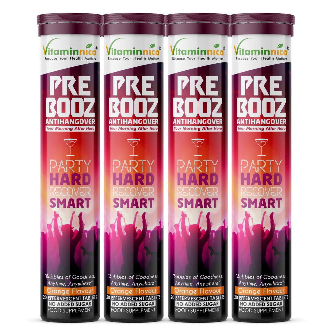 Vitaminnica Pre Booz- Hangover Relief Drink- 20 Effervescent Tablets– Pre & Post Party Recovery Supplement | With Vitamins, Minerals & Antioxidants | Helps Hydration, Liver Support, Energy & Detox