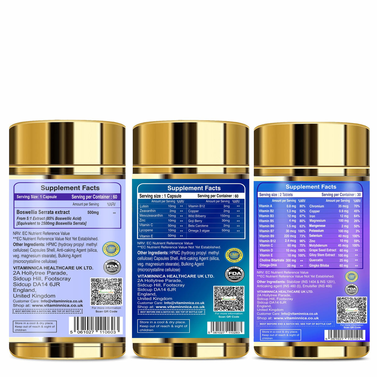 Vitaminnica Boswellia Serrata+ Vita Vision+ Multi Vita Men- Combo Pack| 180 Capsules