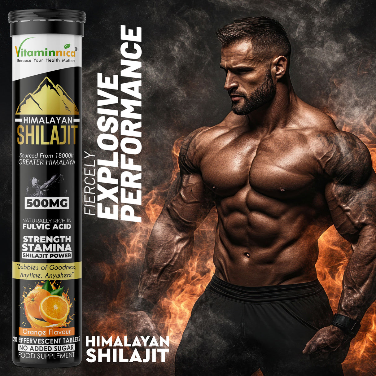 Vitaminnica Shilajit- 20 Effervescent Tablets – Natural Energy, Strength & Stamina Booster for Men & Women | Himalayan Shilajit Extract with Fulvic Acid for Vitality & Performance