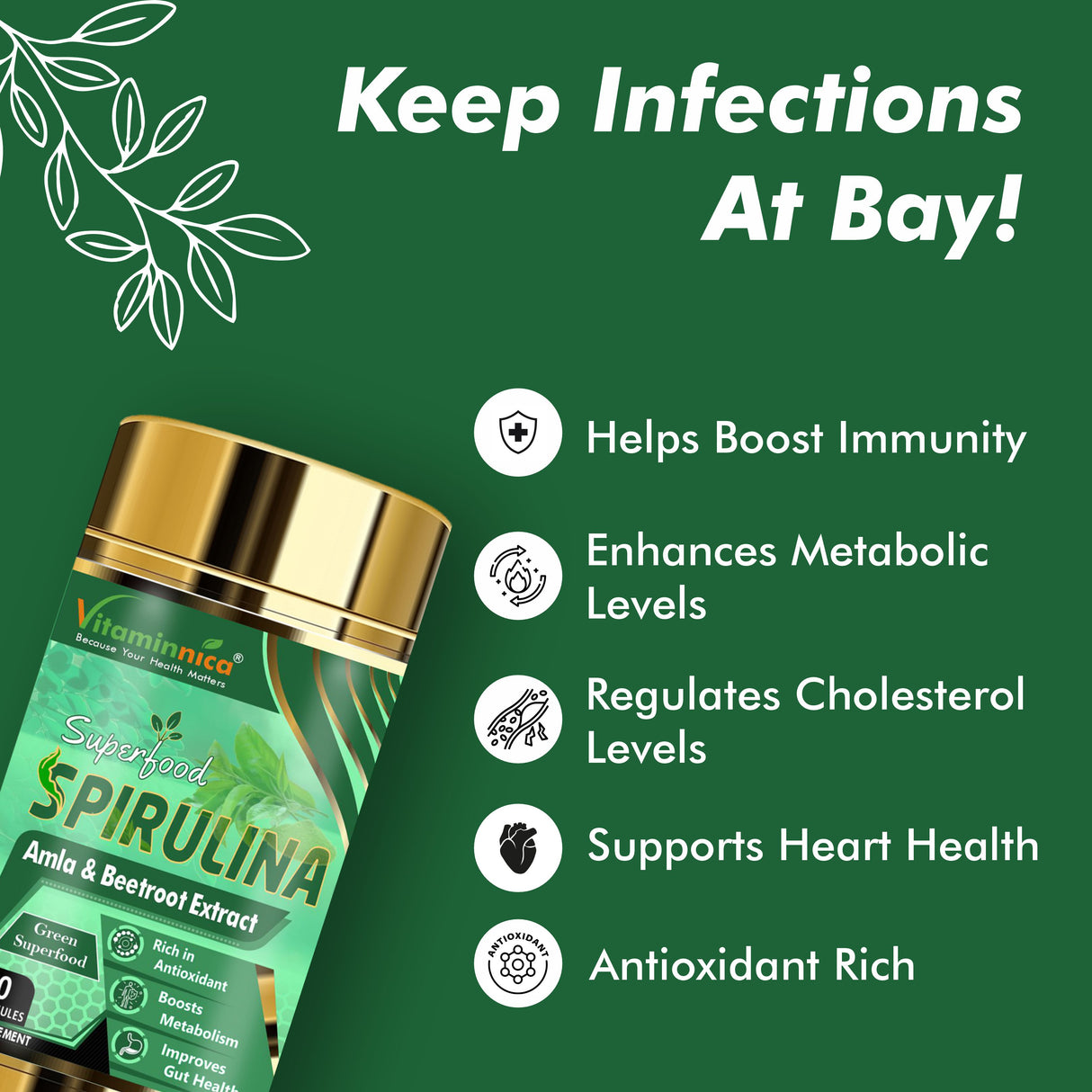 Vitaminnica Spirulina Super Green Foods-60 Capsules
