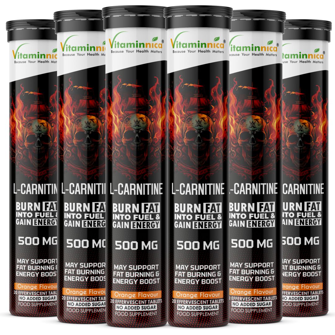 Vitaminnica L-Carnitine- 20 Effervescent Tablets Orange Flavour – Fat Metabolism, Energy & Weight Management Support | Fast-Absorbing Metabolic Drink