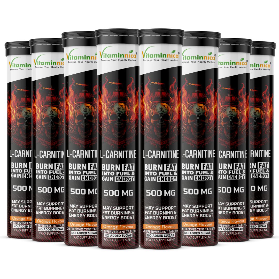 Vitaminnica L-Carnitine- 20 Effervescent Tablets Orange Flavour – Fat Metabolism, Energy & Weight Management Support | Fast-Absorbing Metabolic Drink