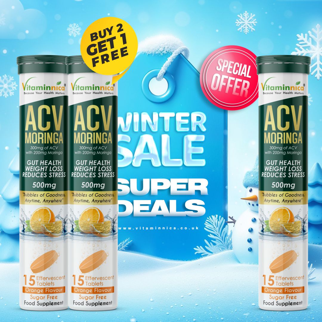 Vitaminnica ACV Moringa Effervescent- 15 Tablets Orange Buy 2 Get 1 Free | Supports Digestion, Detox & Weight Management