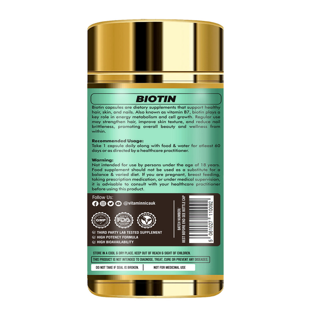 Vitaminnica Biotin - Meilleurs cheveux, peau et ongles - 60 Capsules