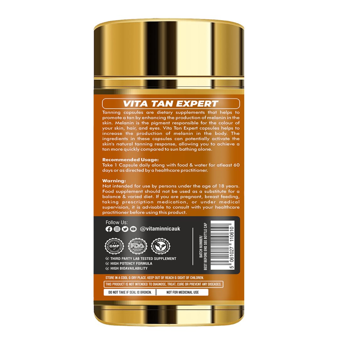 Vitaminnica Vita Tan Expert- Tanning Accelerator- 60 Vegan Capsules | Natural Sun Protector with Beta Carotene