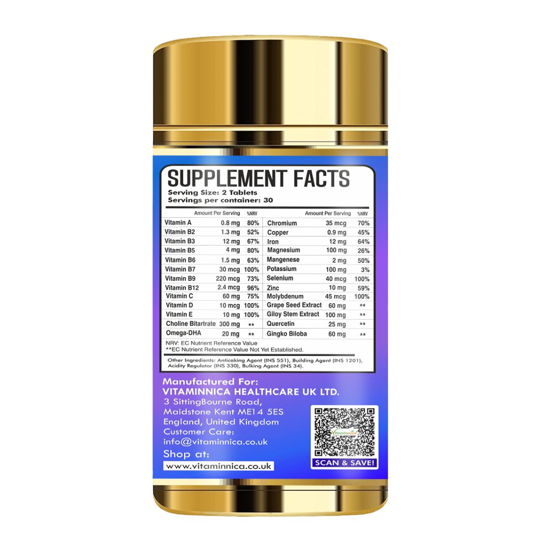 Vitaminnica Multi Vita Men (Multivitamins for Men)- Boosts Strength, Stamina & Immunity- 60 Tablets