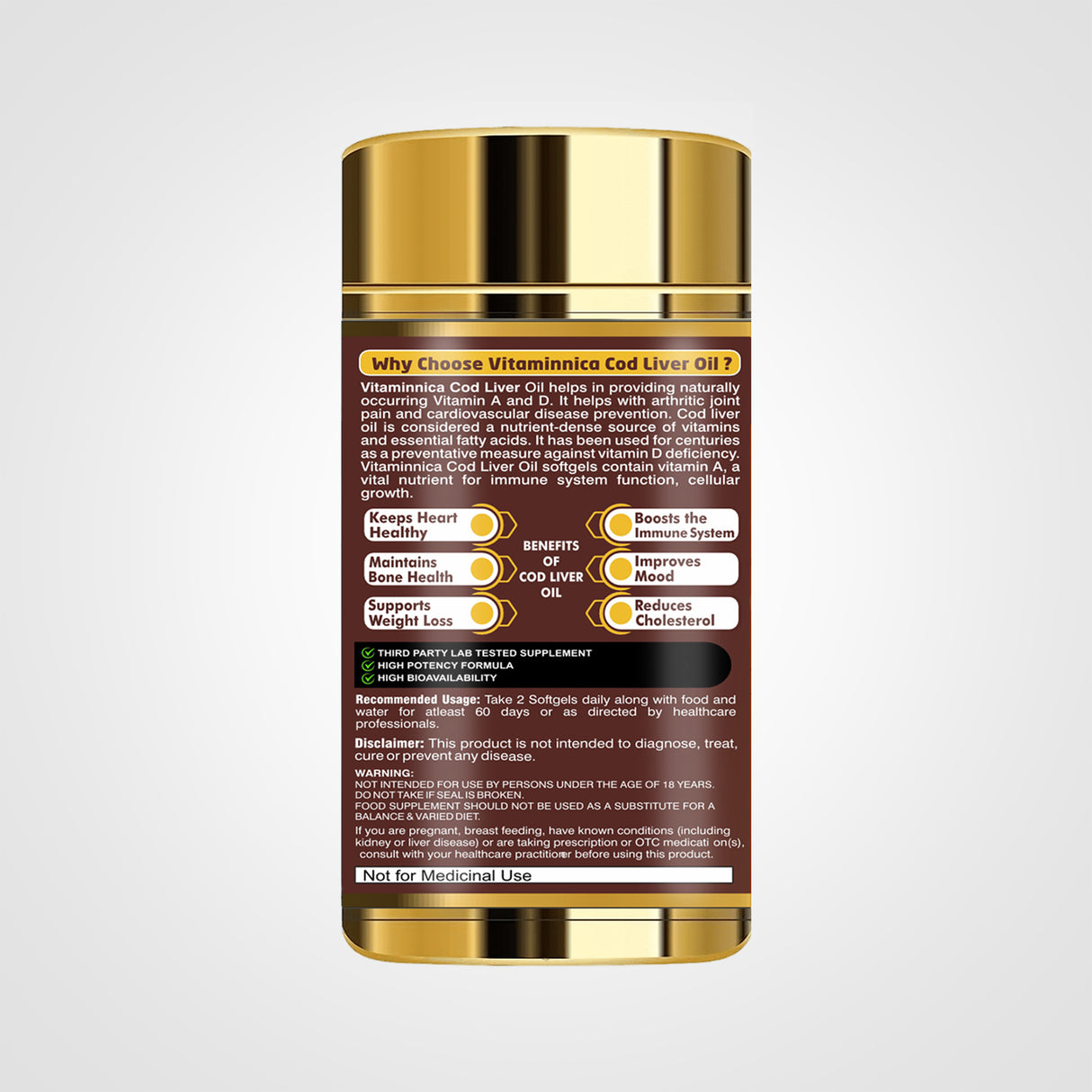 Vitaminnica Cod Liver Oil- Better Heart Health- 60 Softgels