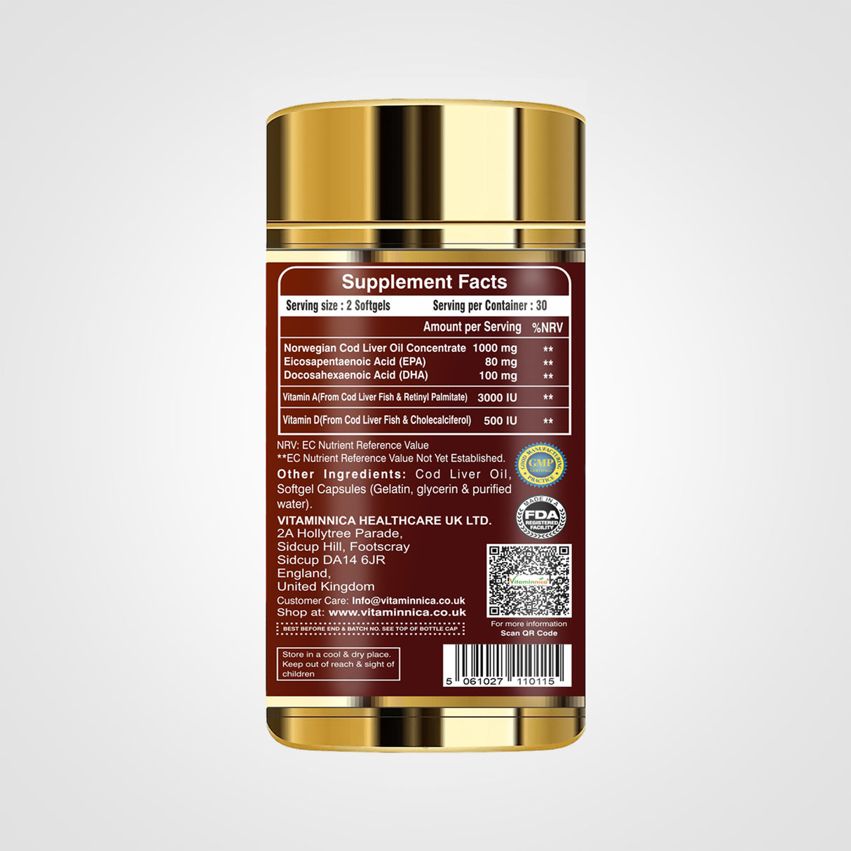 Vitaminnica Cod Liver Oil- Better Heart Health- 60 Softgels