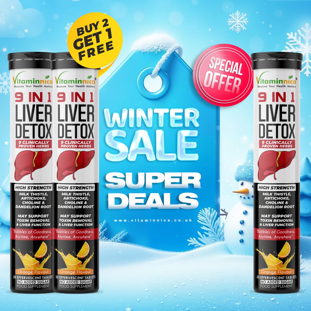 Vitaminnica 9 in 1 Liver Detox Effervescent Tablets Orange Flavour – Buy 2 Get 1 Free | Liver Cleanse, Detox, Antioxidant & Digestive Support | Vegan, Sugar Free