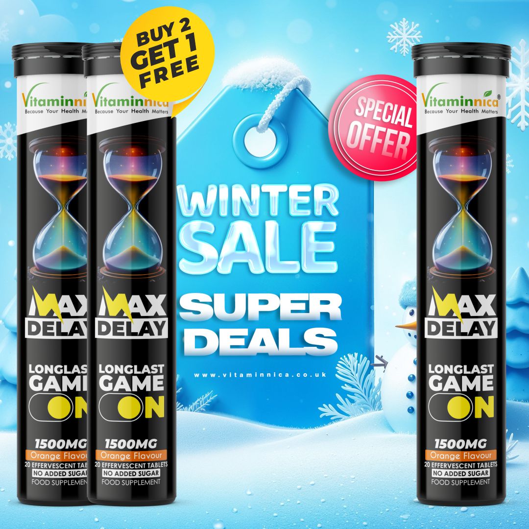 Vitaminnica Max Delay Effervescent Tablets Orange Flavour – Buy 2 Get 1 Free | Stamina, Endurance, Vitality & Sexual Wellness Support | Vegan, Sugar Free