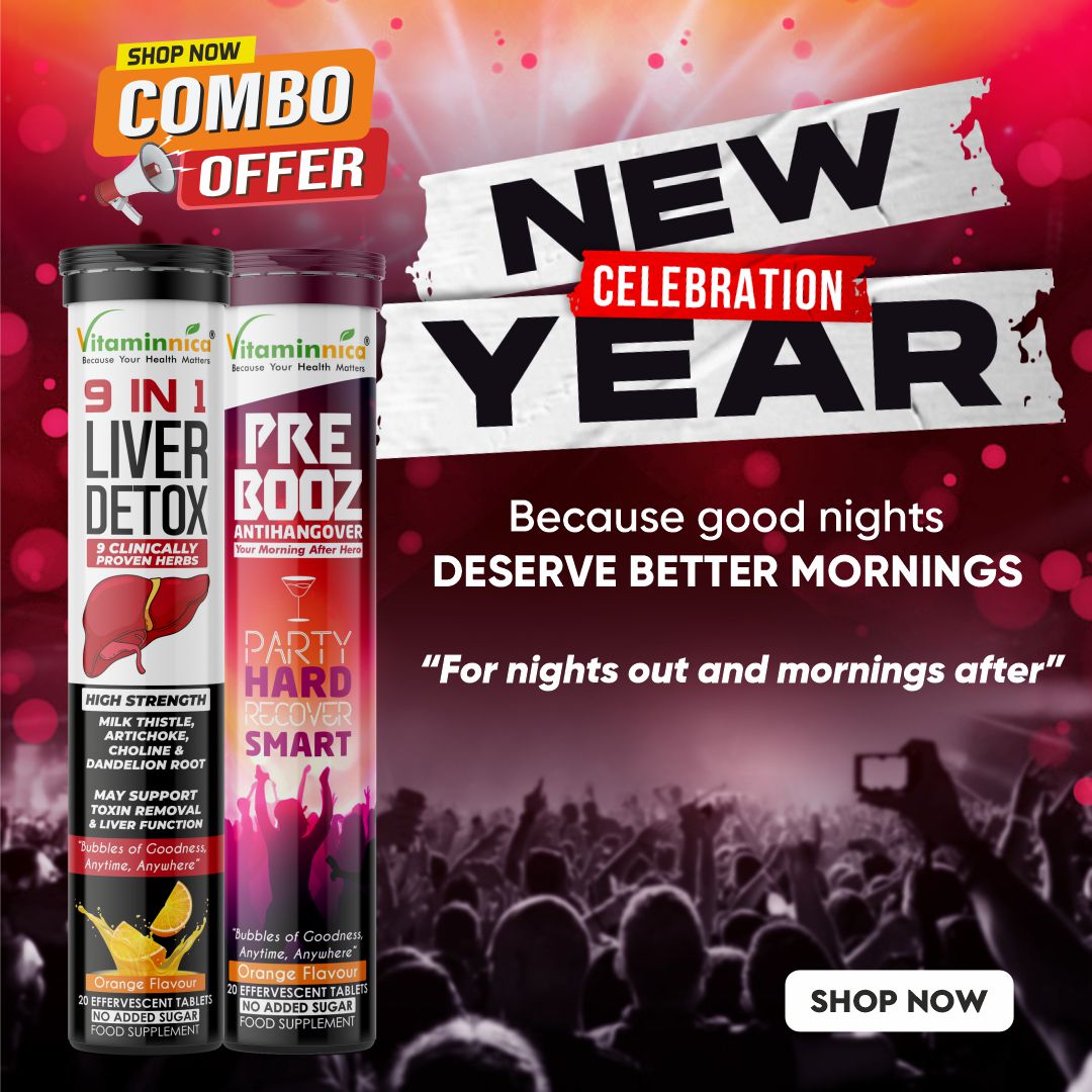 Vitaminnica Party Smart Combo- Pre Booz 20 Effervescent Tablets + 9in1 Liver Detox 20 Effervescent Tablets | Party Smart || Recover Better || Feel Ready Again.