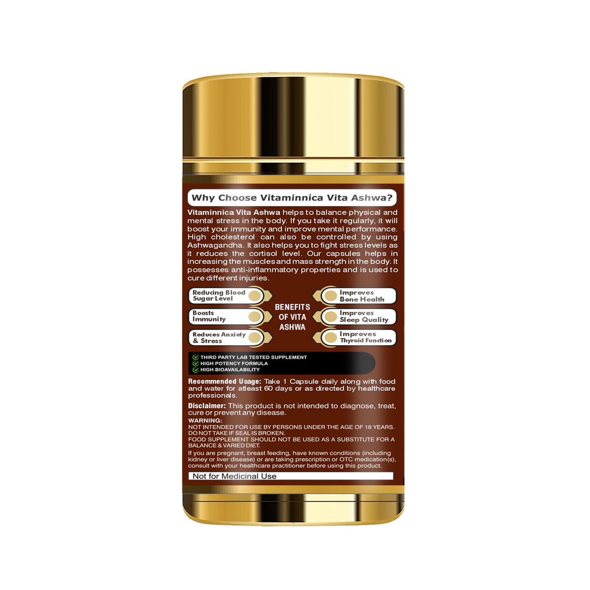 Vitaminnica Vita Ashwa –Ashwagandha 500mg- Rejuvenates your Body- 60 Capsules || BUY 1 GET 1 FREE!