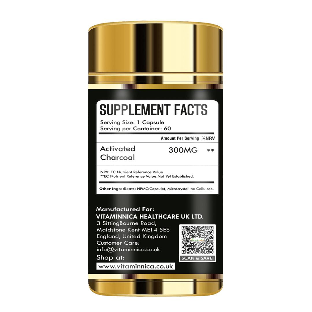 Vitaminnica Activated Charcoal 300mg- Supports Detox & Gas Relief- 60 Capsules