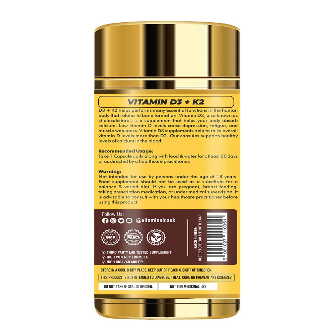 Vitaminnica Vitamin D3+K2 – Verbessert die Knochengesundheit – 60 Kapseln