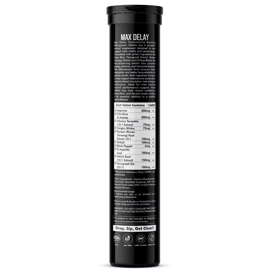 Vitaminnica Max Delay Effervescent Tablets Orange Flavour – Buy 2 Get 1 Free | Stamina, Endurance, Vitality & Sexual Wellness Support | Vegan, Sugar Free